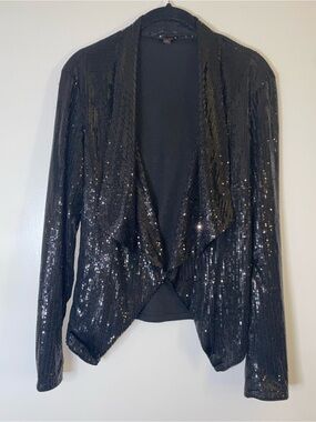 Black Sequin Draped Lapel Jacket